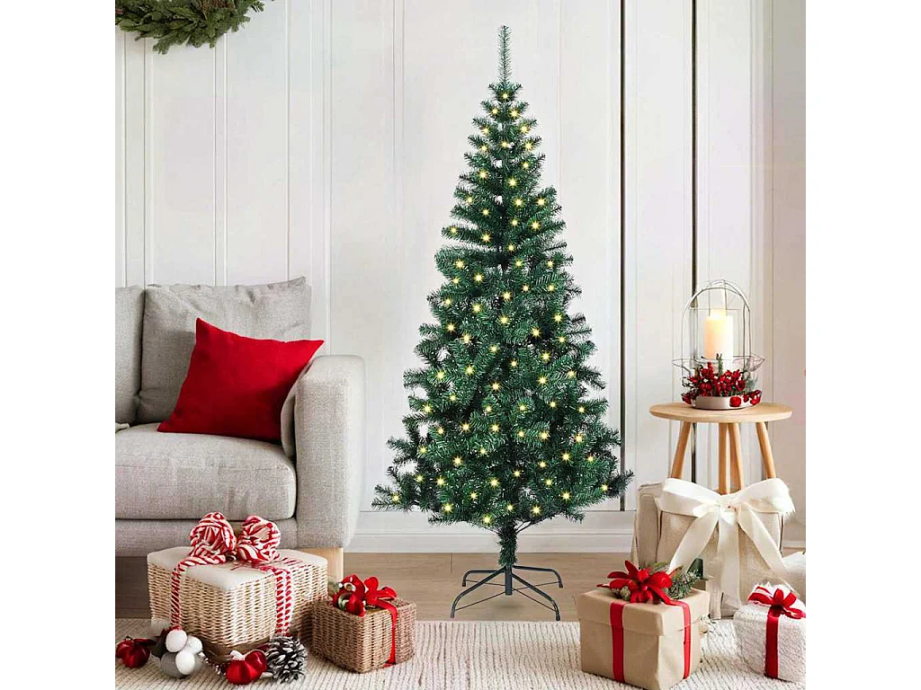 Voorverlichte kunstkerstboom groen 150 cm PVC en metaal