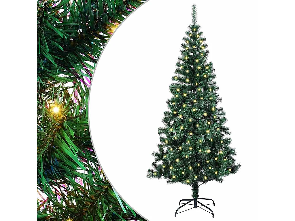 Voorverlichte kunstkerstboom groen 150 cm PVC en metaal