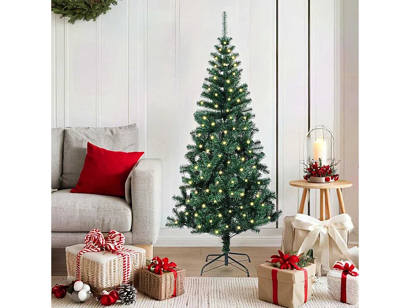 Voorverlichte kunstkerstboom groen 150 cm PVC en metaal