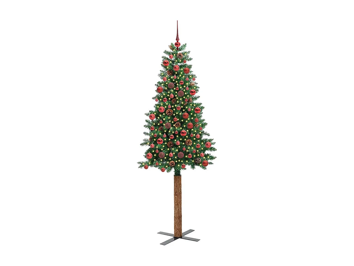 Sapin de Noël mince Vert 180 cm PVC et bois de pin massif