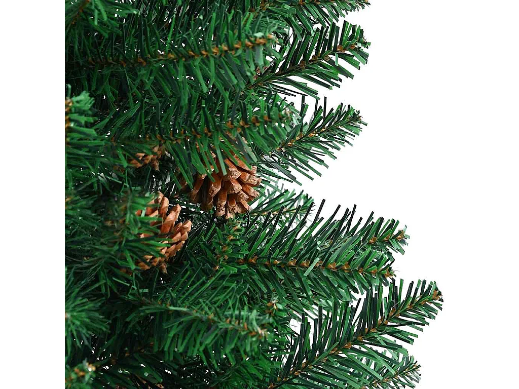 Sapin de Noël mince avec bois véritable et cônes vert 210cm PVC