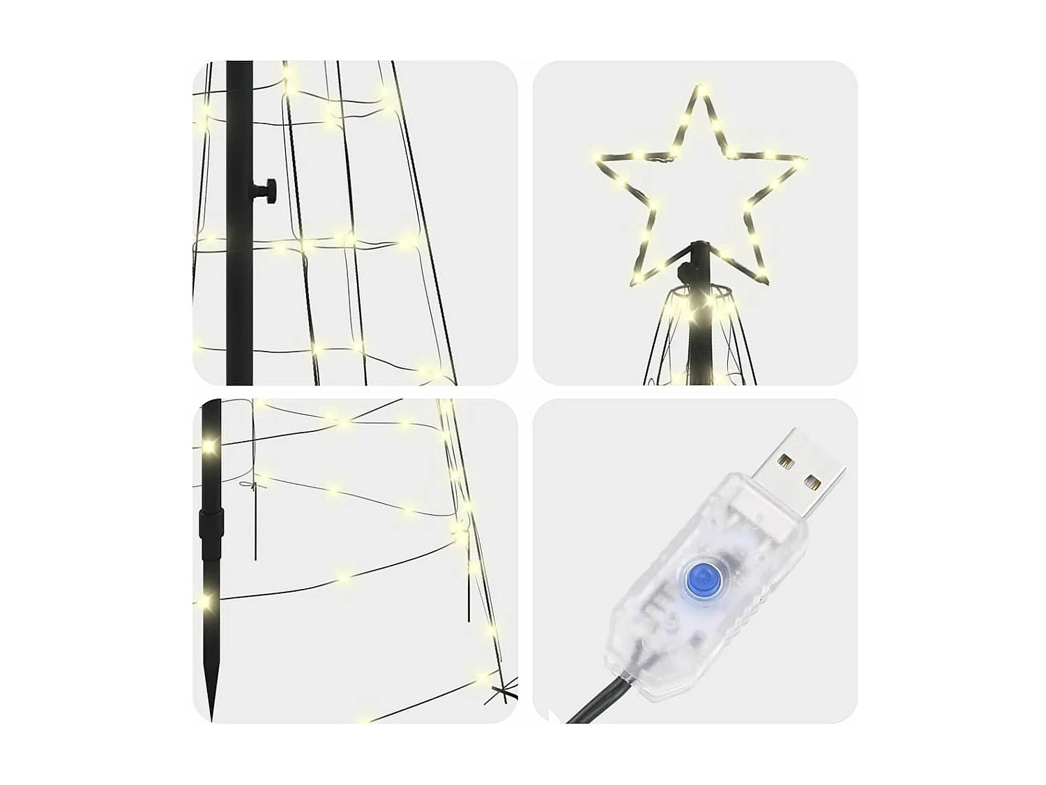 Arbre de Noël LED avec piquets au sol Blanc chaud 250 cm Fer