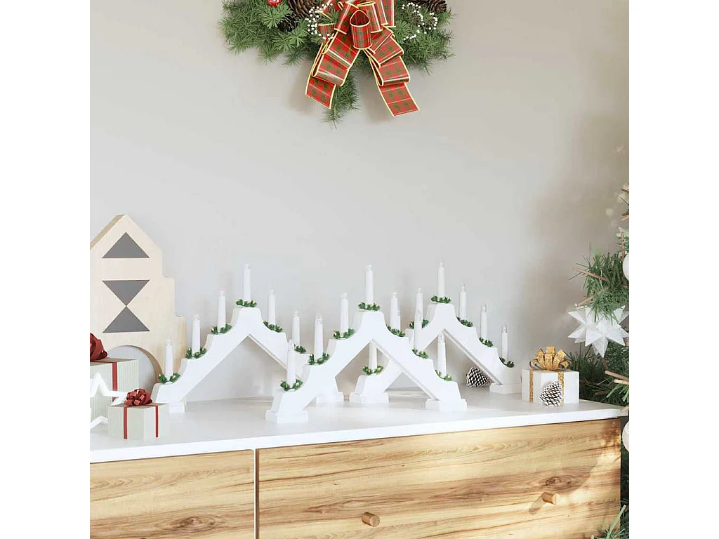 Pont de bougie de Noël 3 pcs Blanc 39.5 x 5 x 29 cm Pin massif