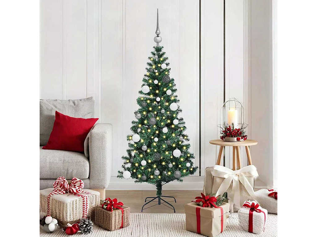 Voorverlichte kunstkerstboom groen 150 cm PVC en metaal