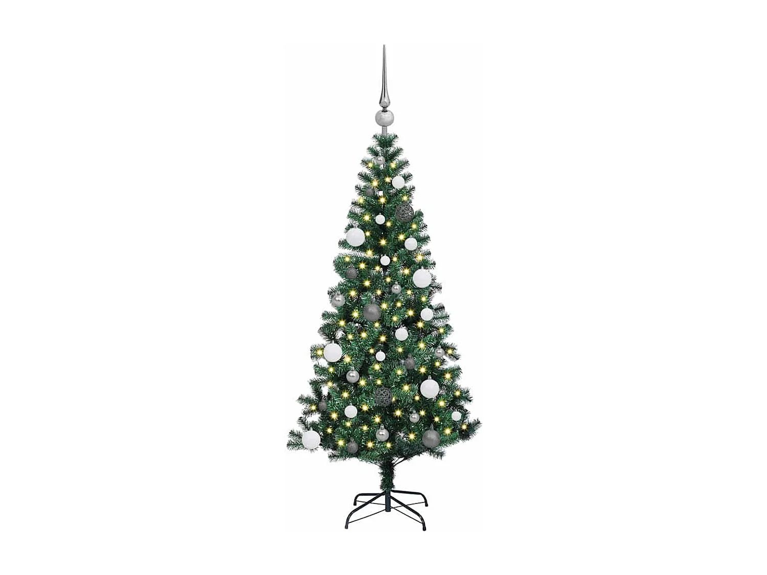 Voorverlichte kunstkerstboom groen 150 cm PVC en metaal