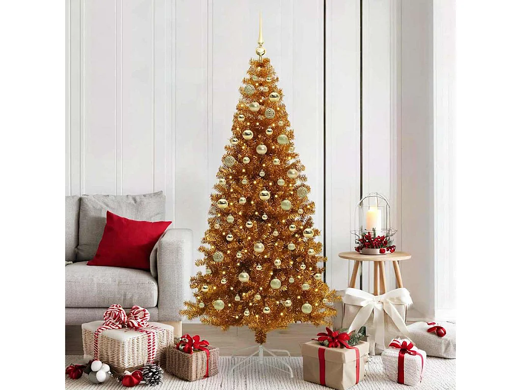 Weihnachtsbaum mit 300 LEDs mit Ständer Gold 180 cm PET