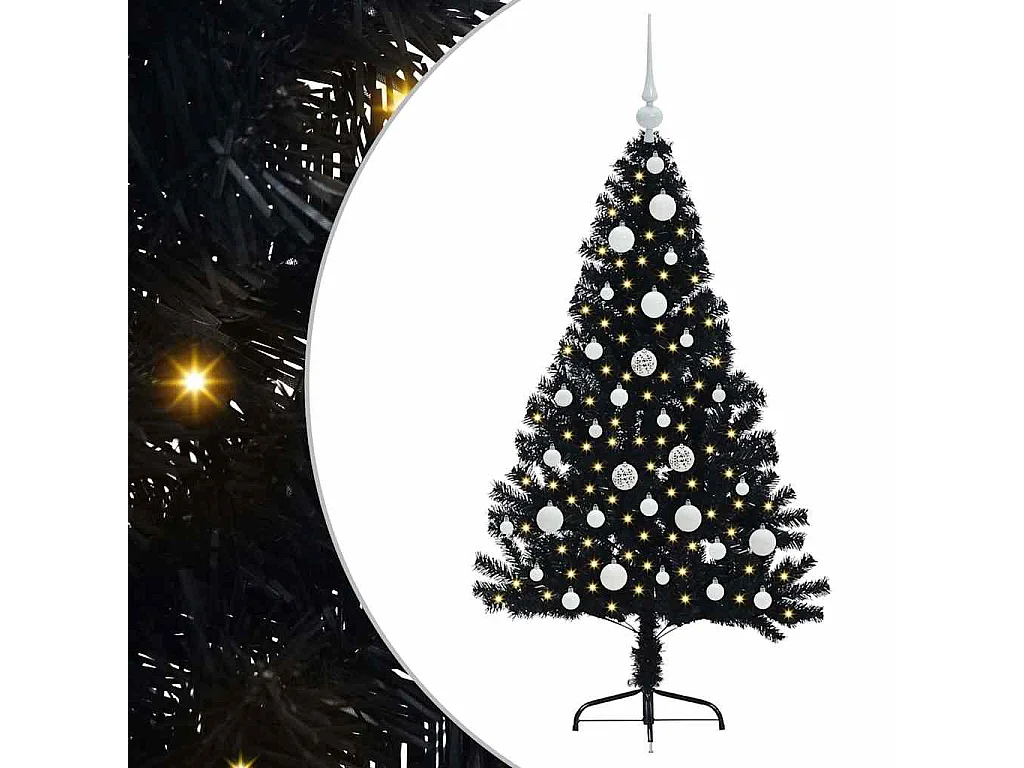 Sapin de Noël artificiel pré-éclairé Noir 120 cm PVC