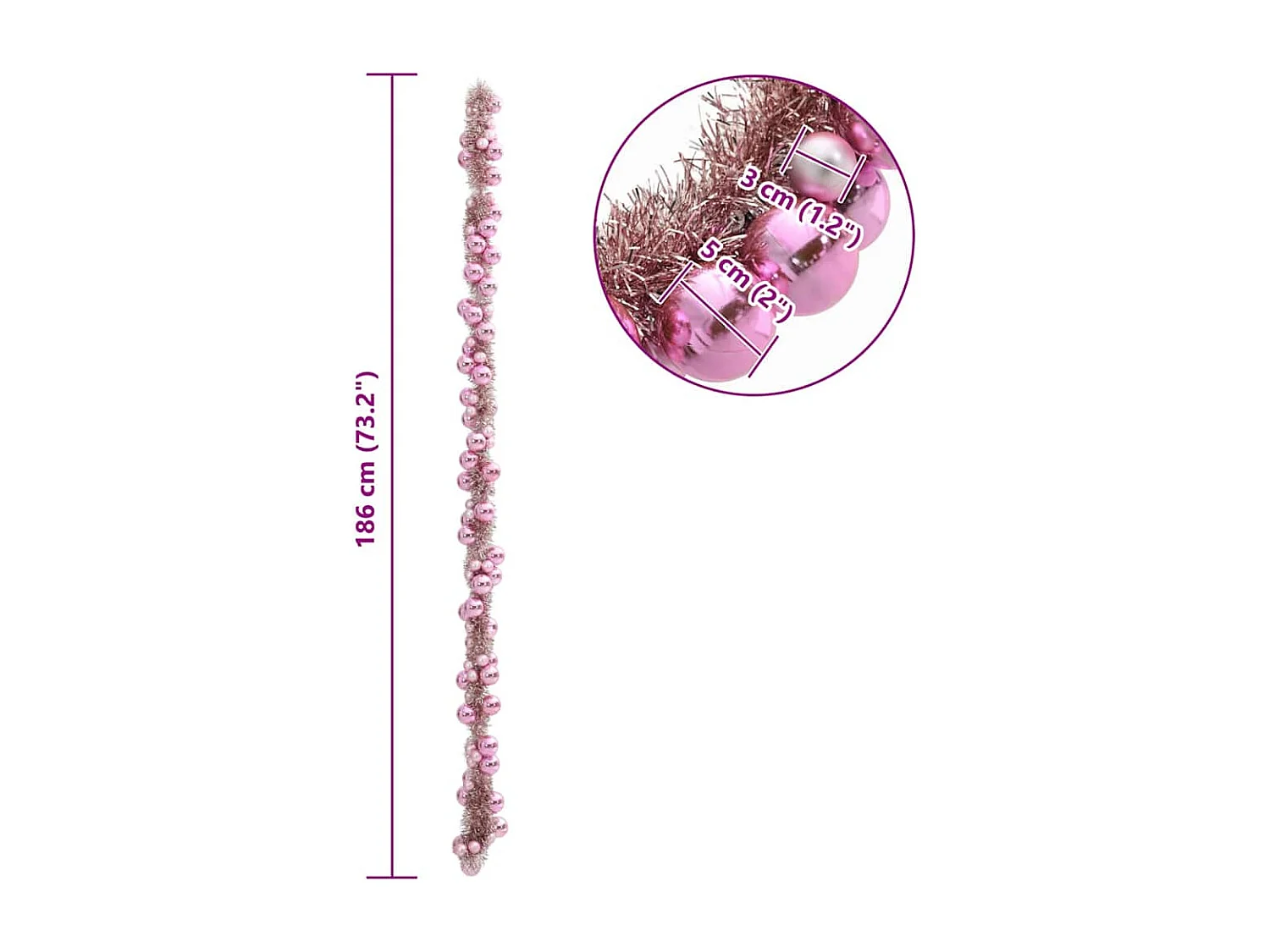 Guirlande de Boules de Noël Rose 186 cm Polystyrène