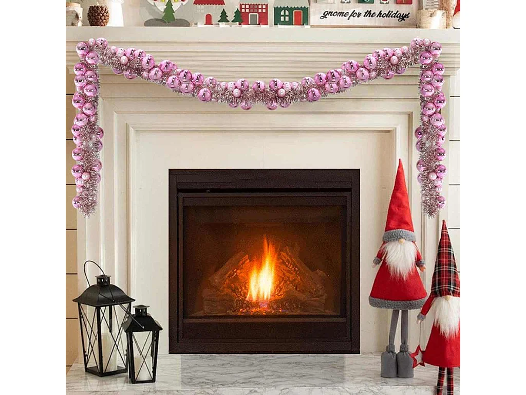 Roze kerstbal slinger 186 cm polystyreen