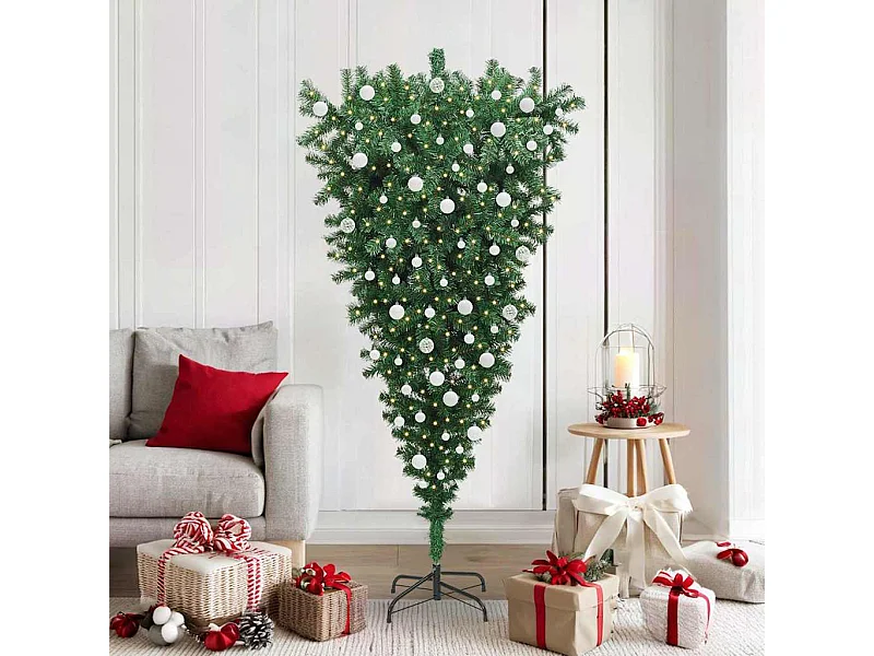 Sapins de Noël artificiels pré-éclairés à l'envers avec set de boules