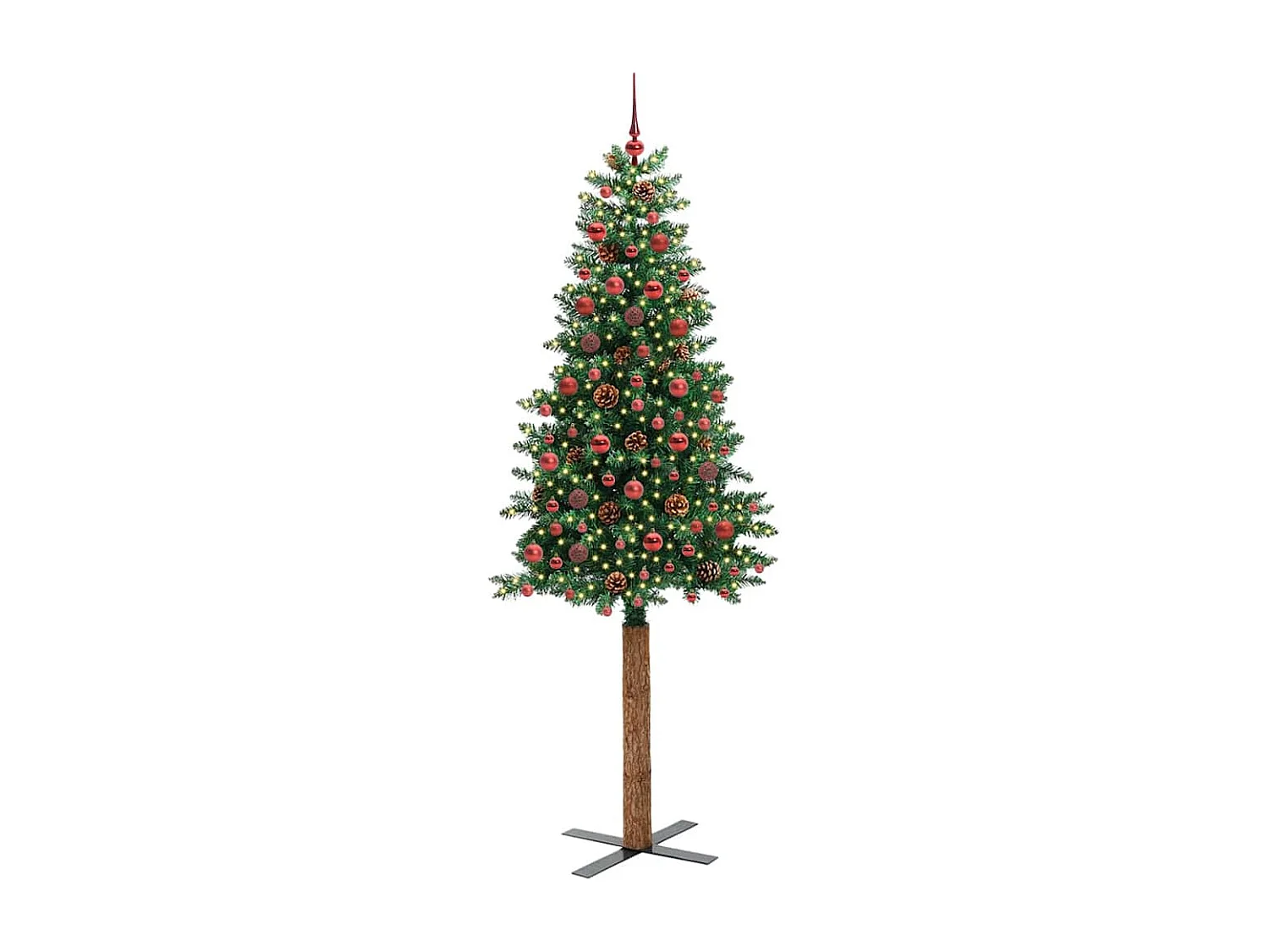 Albero di Natale verde sottile 210 cm in PVC e legno di pino massiccio
