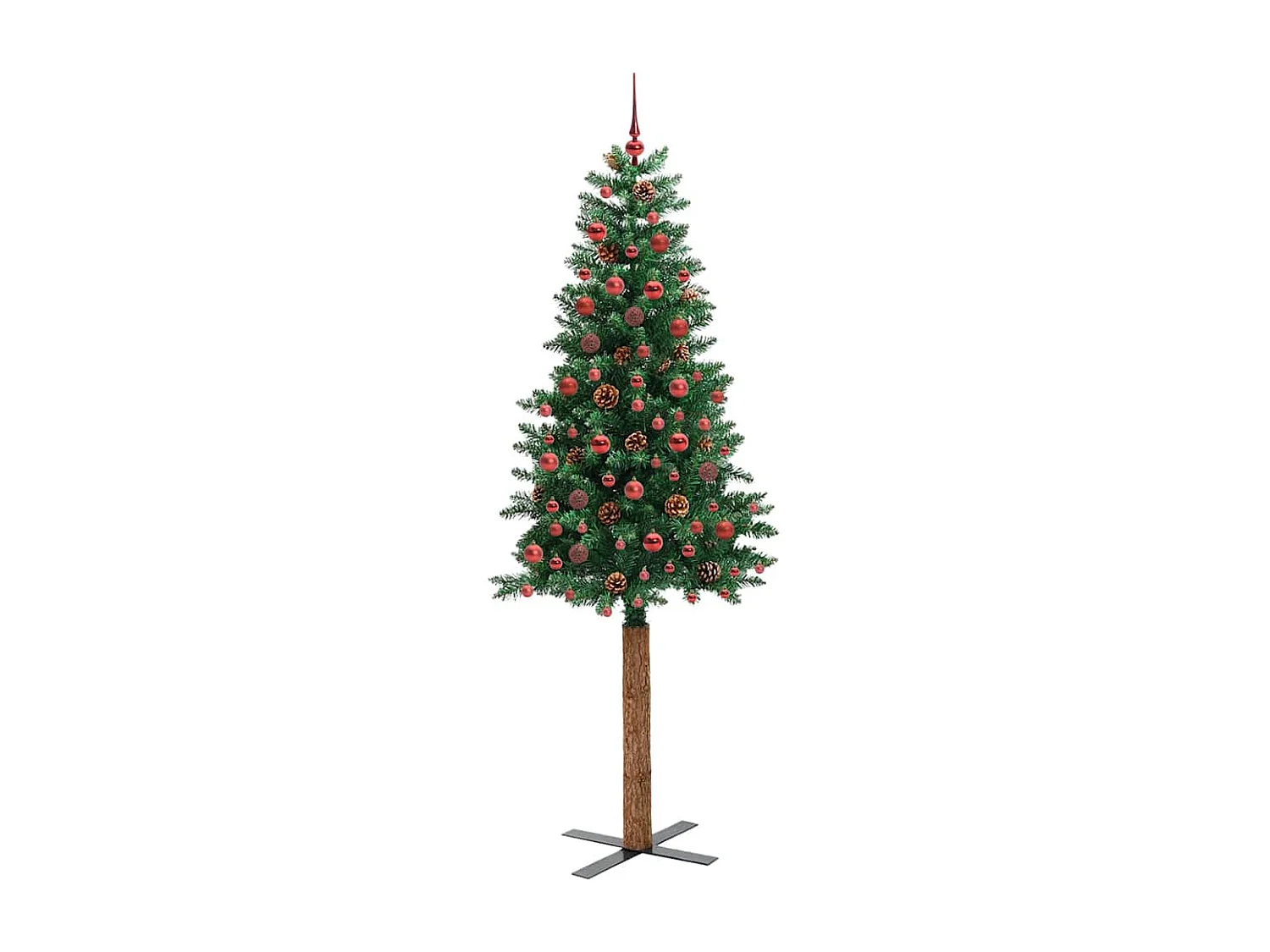 Albero di Natale verde sottile 210 cm in PVC e legno di pino massiccio