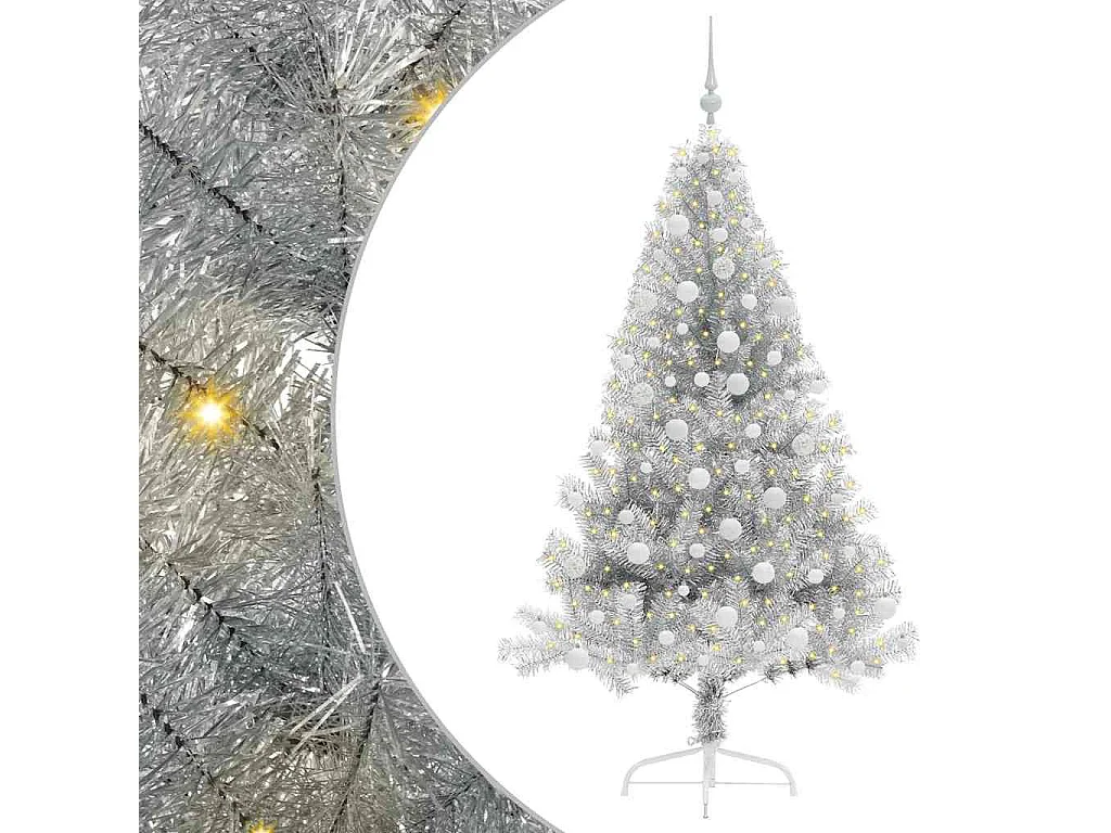 Albero di Natale artificiale preilluminato argento 180 cm PET