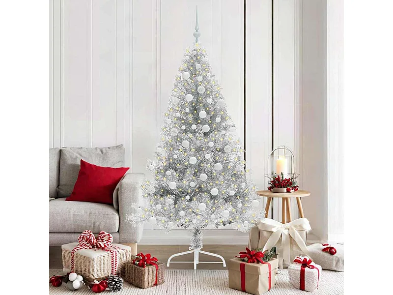 Albero di Natale artificiale preilluminato argento 180 cm PET