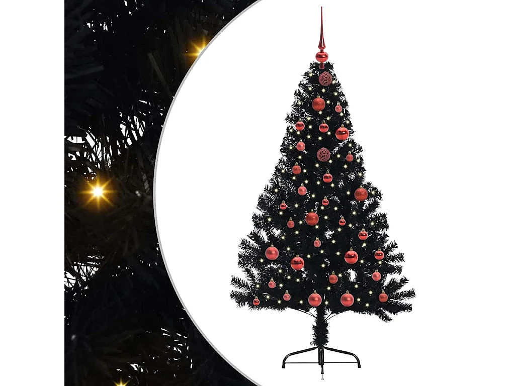 Sapin de Noël artificiel pré-éclairé Noir 150 cm PVC