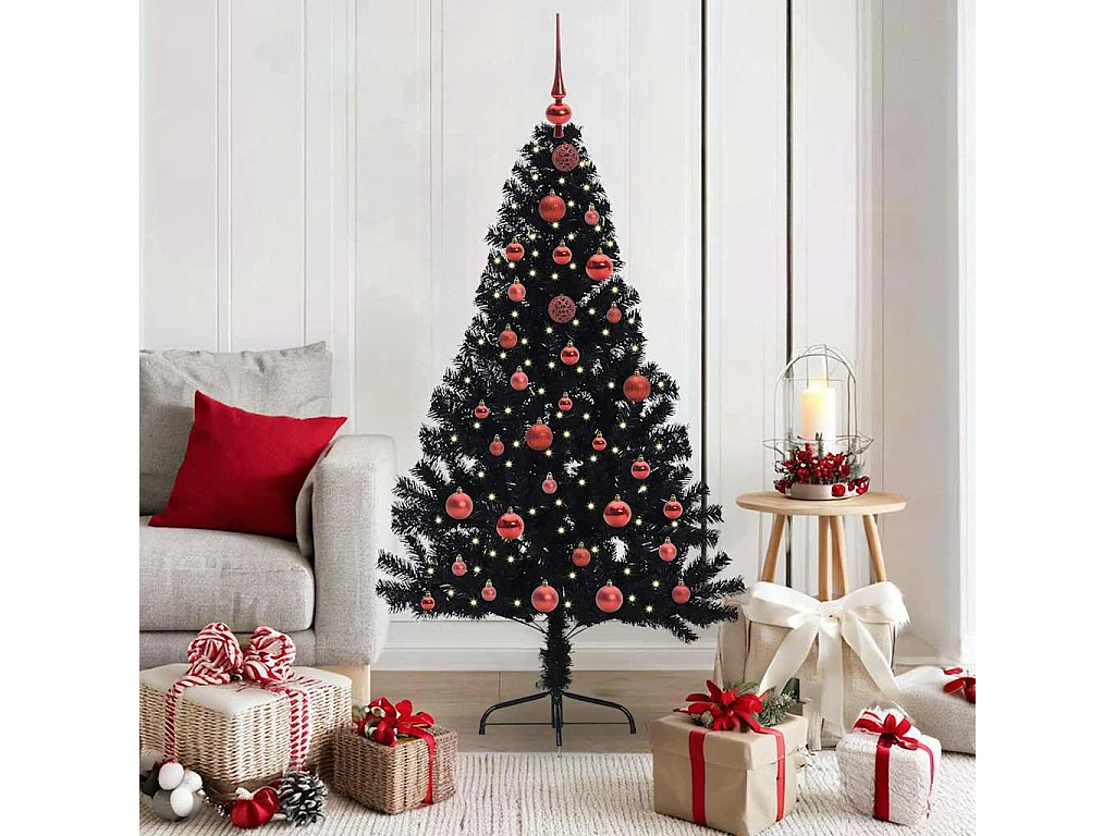 Sapin de Noël artificiel pré-éclairé Noir 150 cm PVC