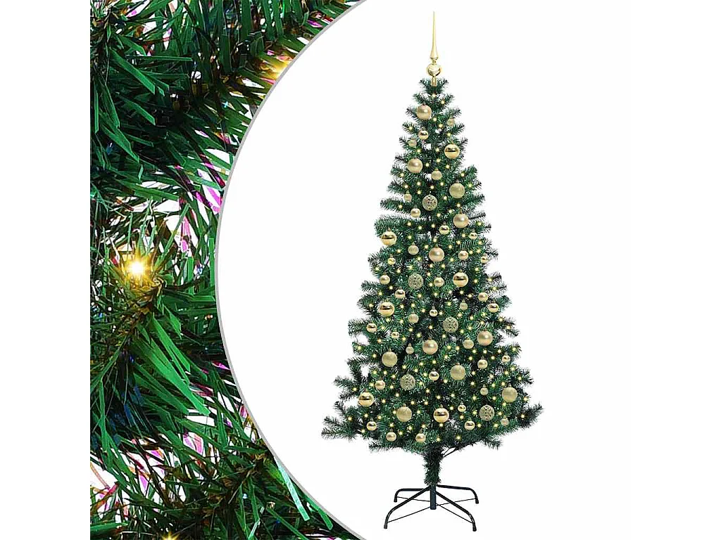 Sapin de Noël artificiel pré-éclairé Vert 210 cm PVC et métal