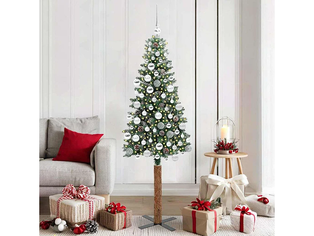 Schlanker Weihnachtsbaum mit 300 LEDs Grün und Weiß 180 cm