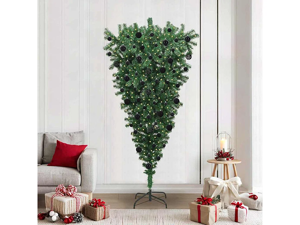 Sapin de Noël artificiel pré-éclairé à l'envers avec ensemble de boules