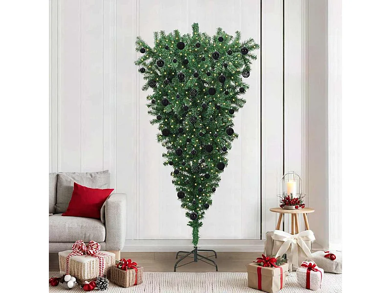 Sapin de Noël artificiel pré-éclairé à l'envers avec ensemble de boules