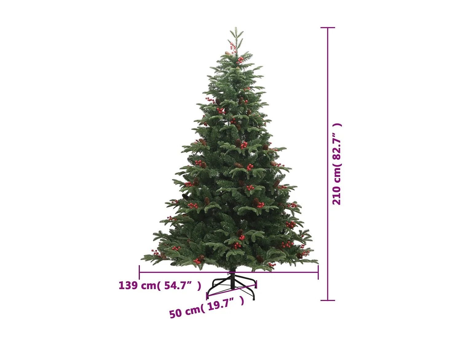 Albero di Natale artificiale con pigne e bacche 210 cm