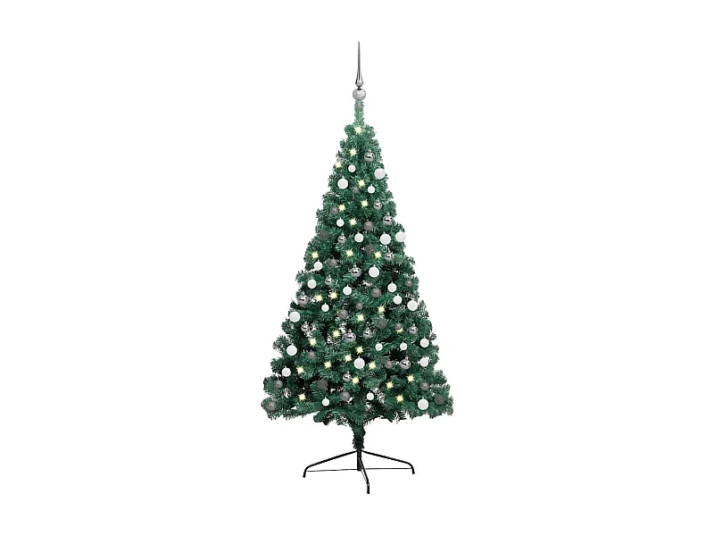 Voorverlichte kunstkerstboom met groene kerstballen 210 cm