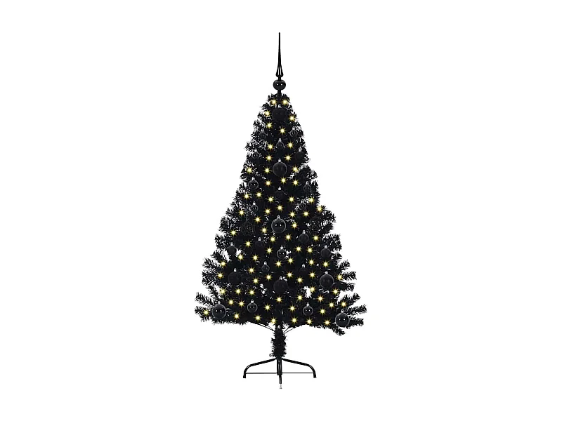 Sapin de Noël artificiel pré-éclairé Noir 120 cm PVC
