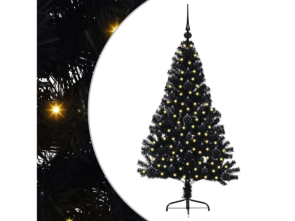 Voorverlichte kunstkerstboom zwart 120cm PVC