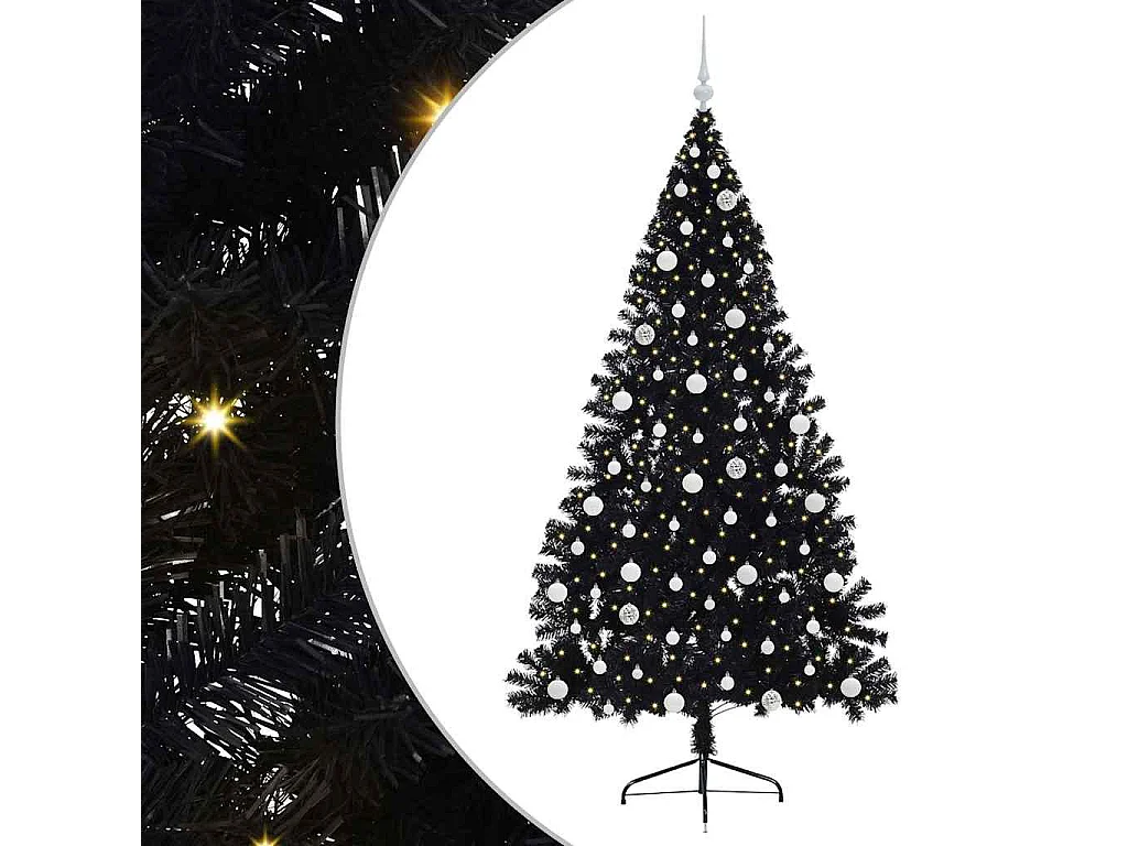 Künstlicher Weihnachtsbaum mit Beleuchtung, Schwarz, 210 cm, PVC