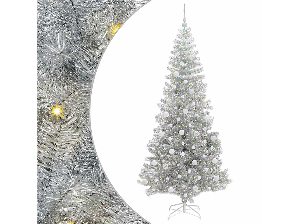 Sapin de Noël avec 300 LED avec support Argent 210 cm PET
