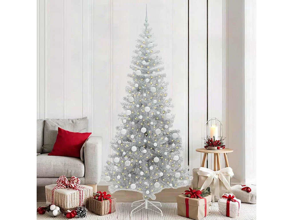 Sapin de Noël avec 300 LED avec support Argent 210 cm PET