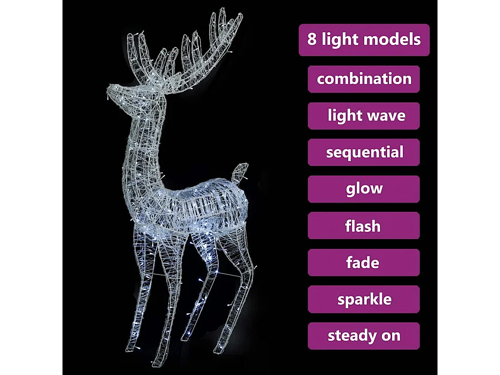Renne de Noël XXL Acrylique 250 LED 180 cm Blanc froid