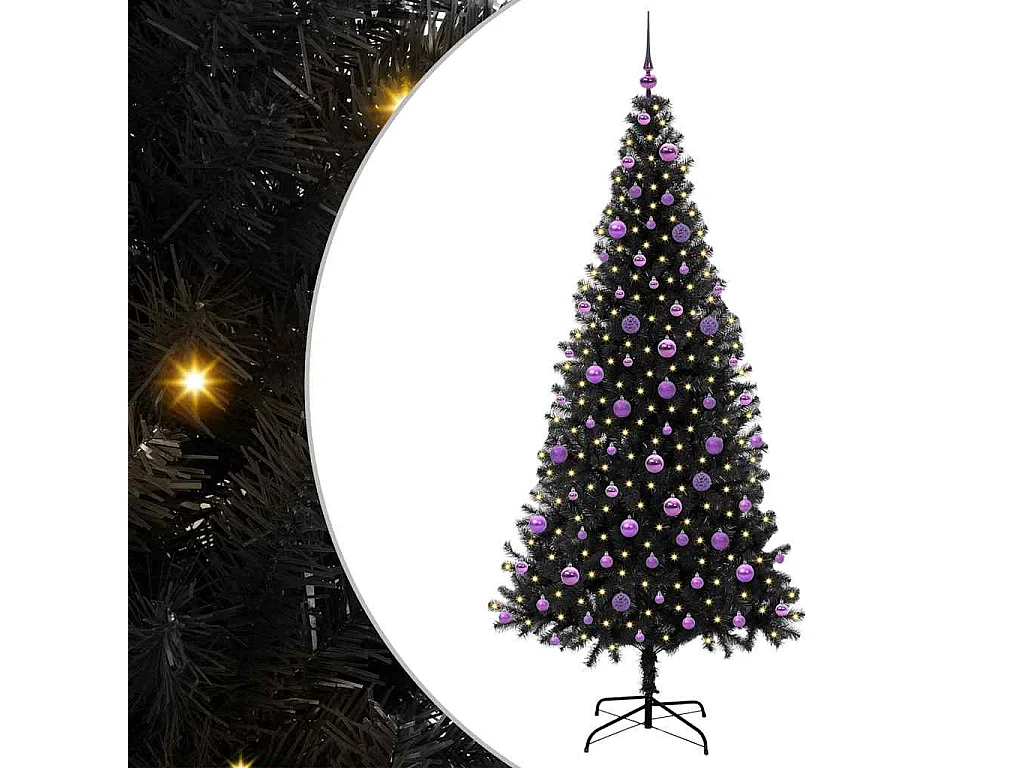 Weihnachtsbaum mit 300 LEDs mit Ständer Schwarz 210 cm PVC