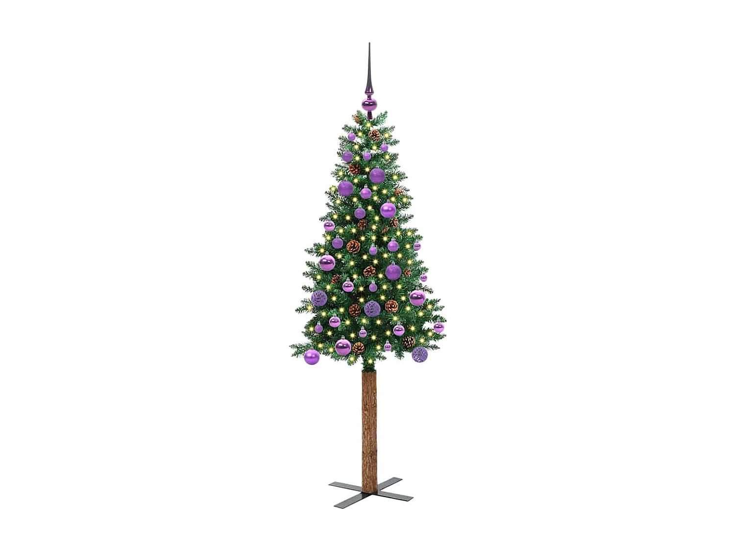 Albero di Natale verde sottile 150 cm in PVC e legno di pino massiccio