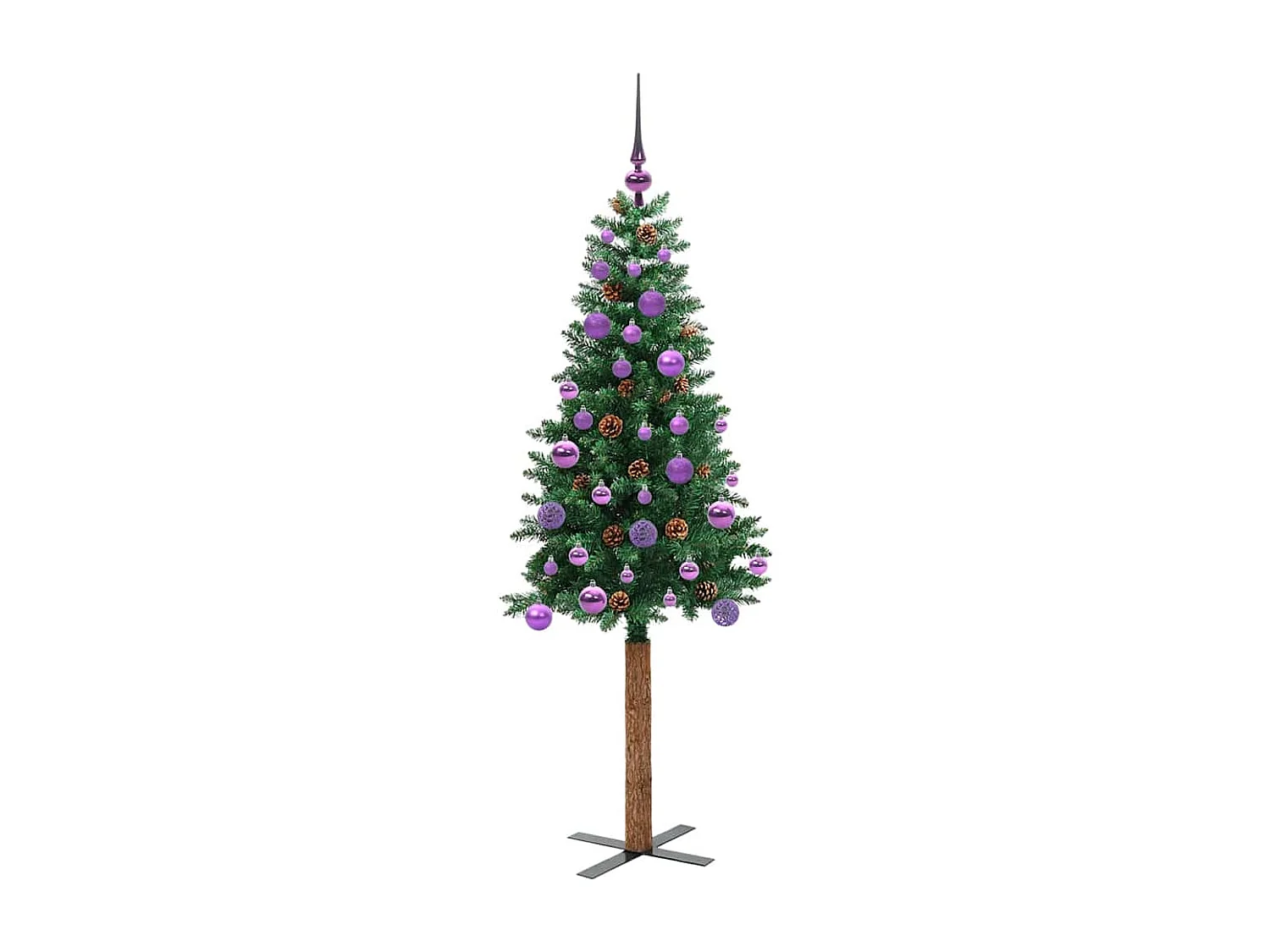 Albero di Natale verde sottile 150 cm in PVC e legno di pino massiccio