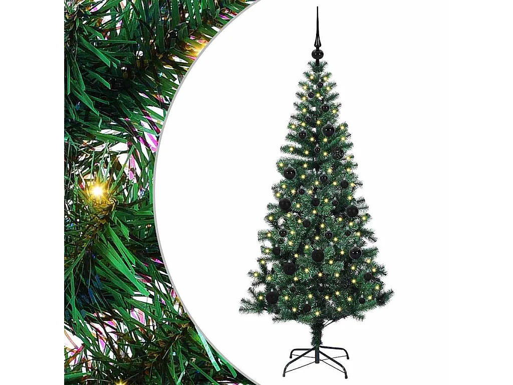 Künstlicher Weihnachtsbaum mit Beleuchtung, Grün, 150 cm, PVC und Metall