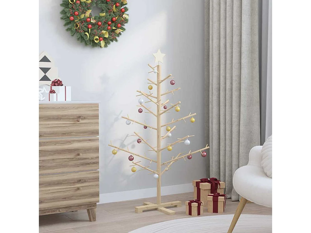 Arbre de Noël en bois Naturel 125 cm Bois massif en pin