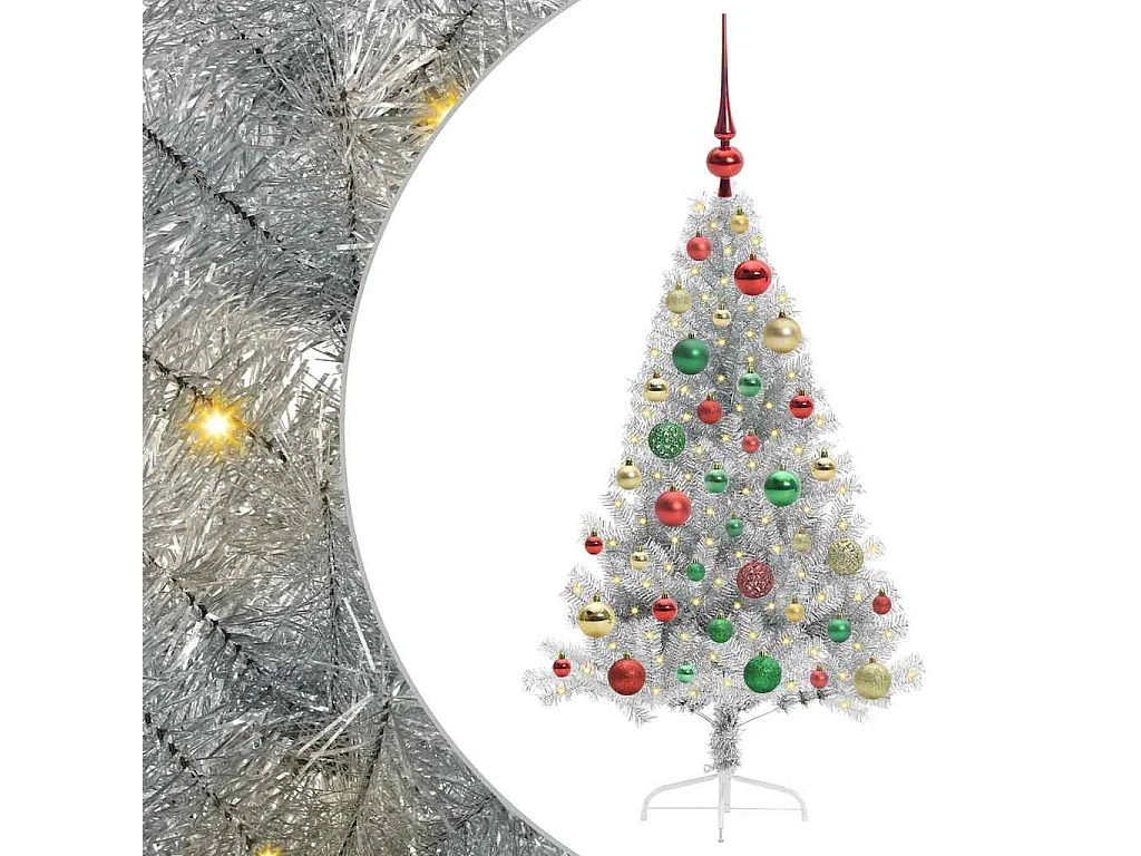 Voorverlichte kunstkerstboom zilver 120cm PET