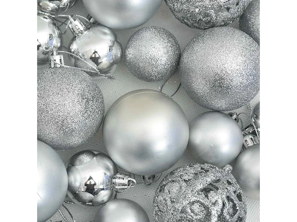 Ensemble de boules de Noël 111 pièces argenté polystyrène