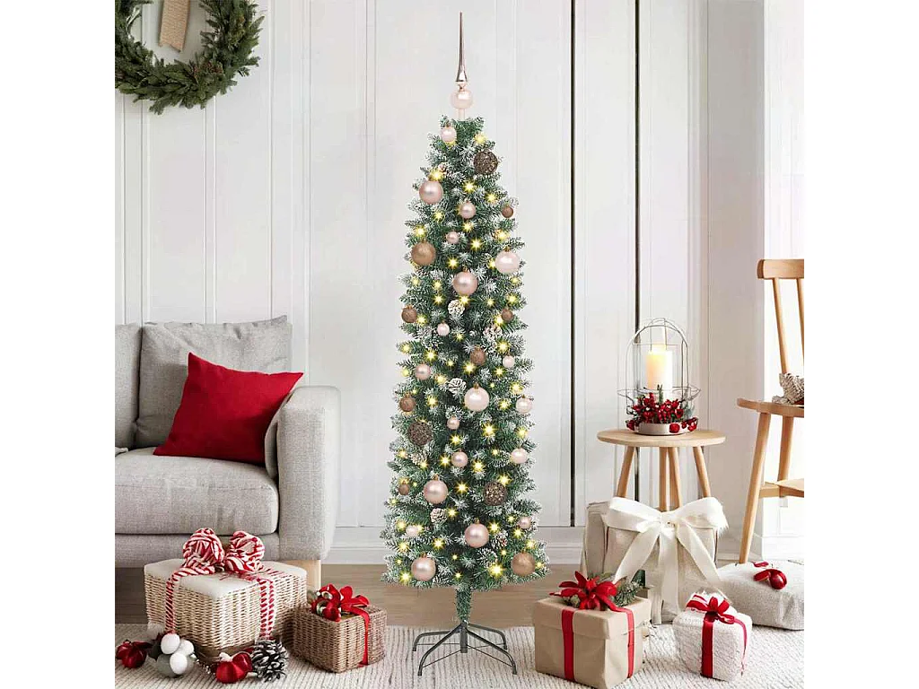 Albero di Natale artificiale sottile con 150 LED Verde 150 cm