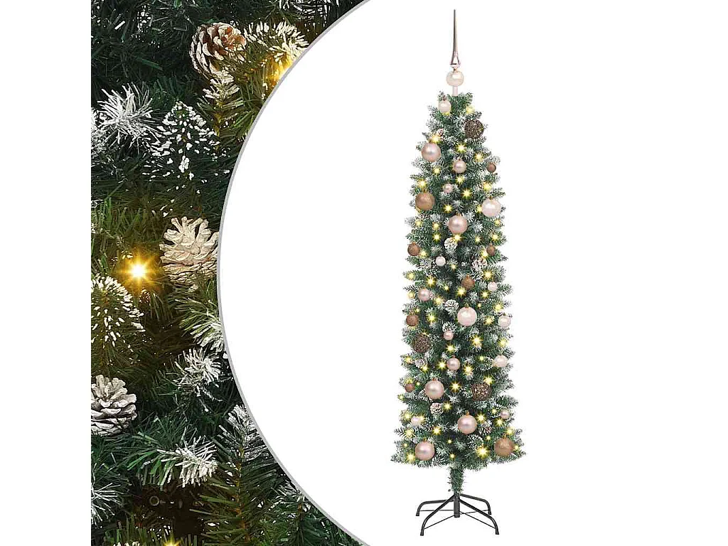 Albero di Natale artificiale sottile con 150 LED Verde 150 cm
