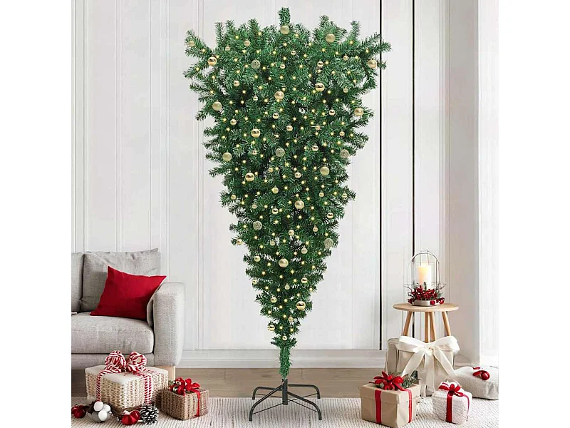 Sapin de Noël artificiel pré-éclairé à l'envers avec ensemble de boules