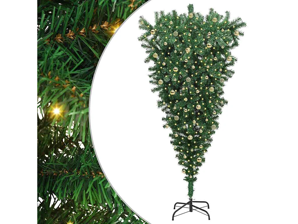 Sapin de Noël artificiel pré-éclairé à l'envers avec ensemble de boules