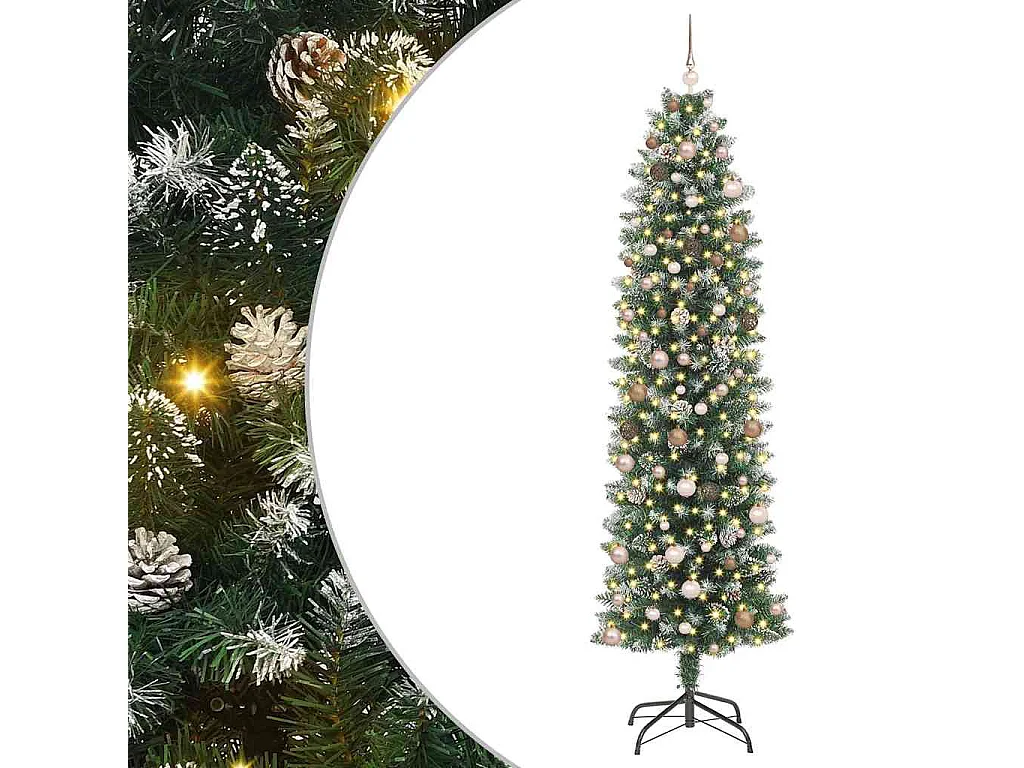 Schlanker künstlicher Weihnachtsbaum mit 300 LEDs Grün 240 cm