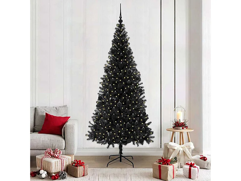 Weihnachtsbaum mit 300 LEDs mit Ständer Schwarz 210 cm PVC