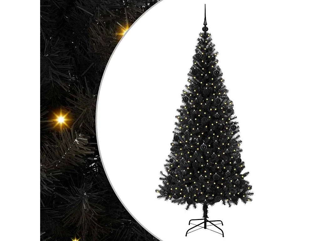 Weihnachtsbaum mit 300 LEDs mit Ständer Schwarz 210 cm PVC
