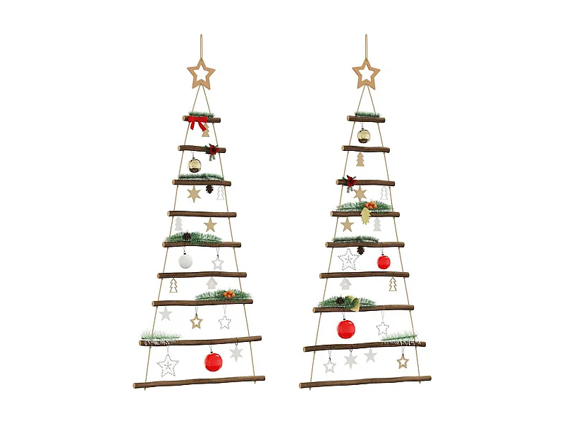 Sapins de Noël suspendus avec étoiles supérieures 2 pièces 55 x 120 cm Branche naturelle