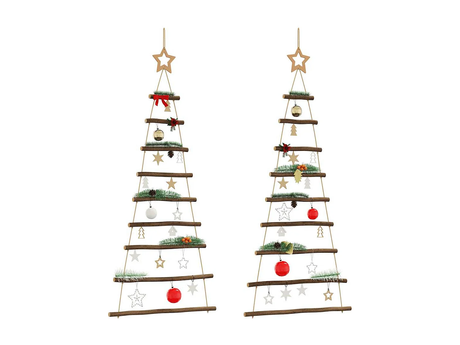 Sapins de Noël suspendus avec étoiles supérieures 2 pièces 55 x 120 cm Branche naturelle