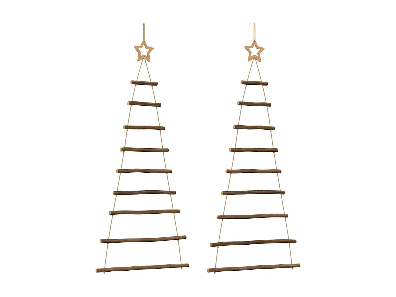 Sapins de Noël suspendus avec étoiles supérieures 2 pièces 55 x 120 cm Branche naturelle