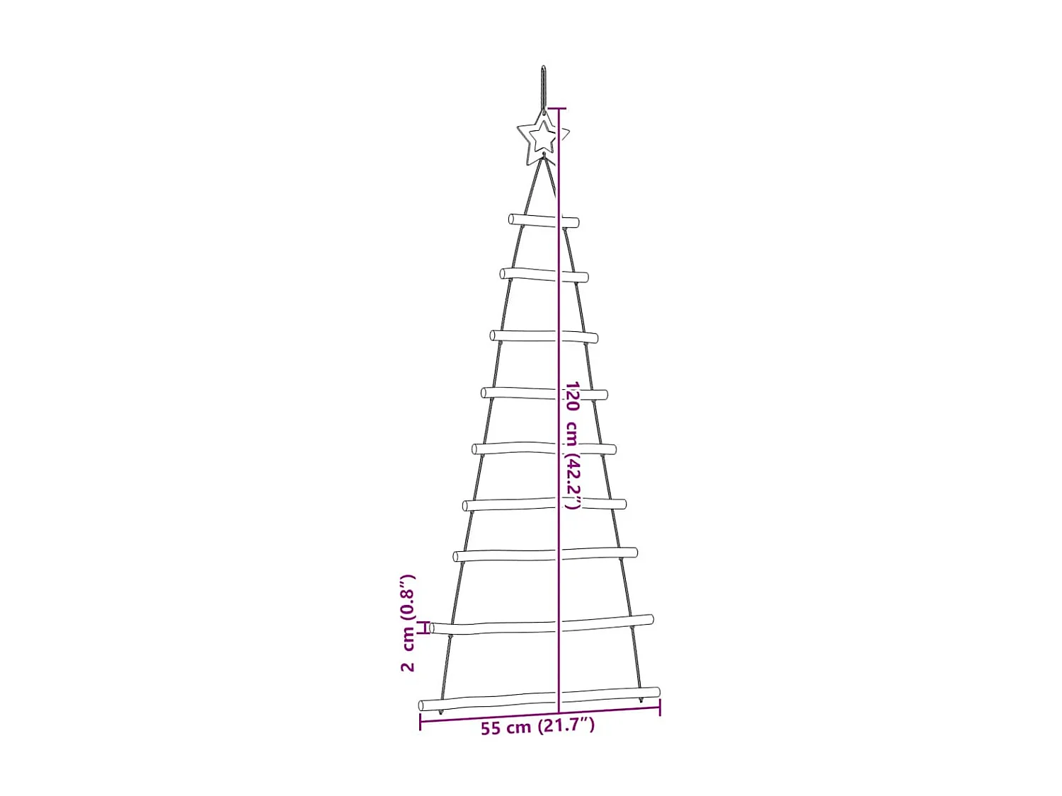 Sapins de Noël suspendus avec étoiles supérieures 2 pièces 55 x 120 cm Branche naturelle